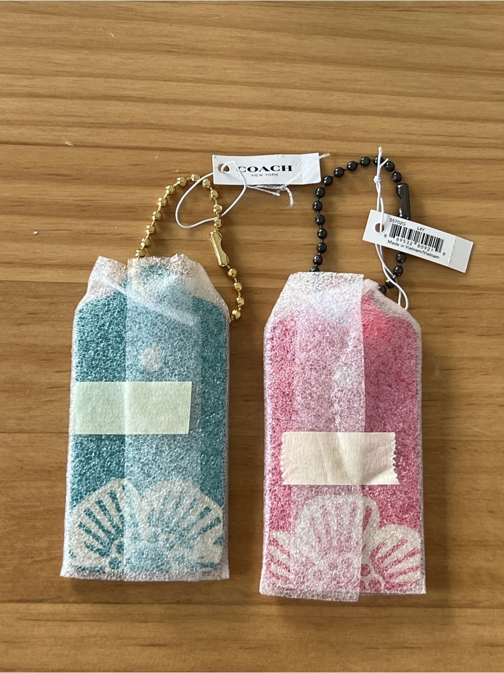 NWT Coach Pink Teal Floral Heart Tea Rose Leather Hangtag Set Bag Charm Limited